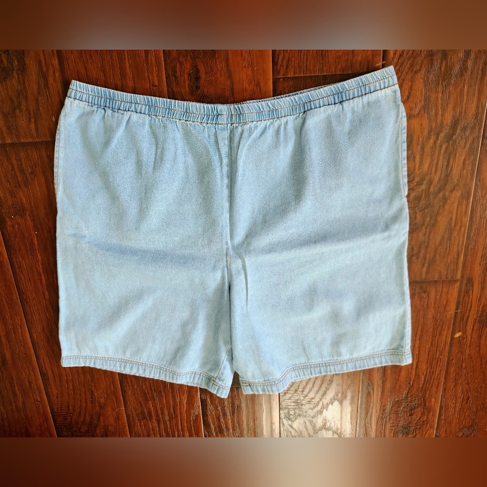 Retro plus size solid blue denim casual shorts Size XL